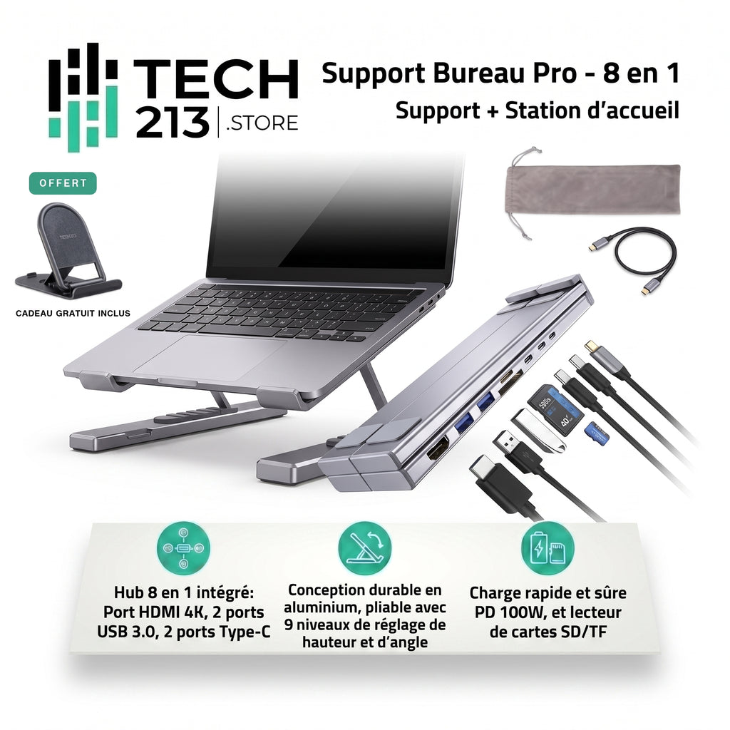 Deskpro Station 8-en-1 + Stand Téléphone GRATUITE 🎁