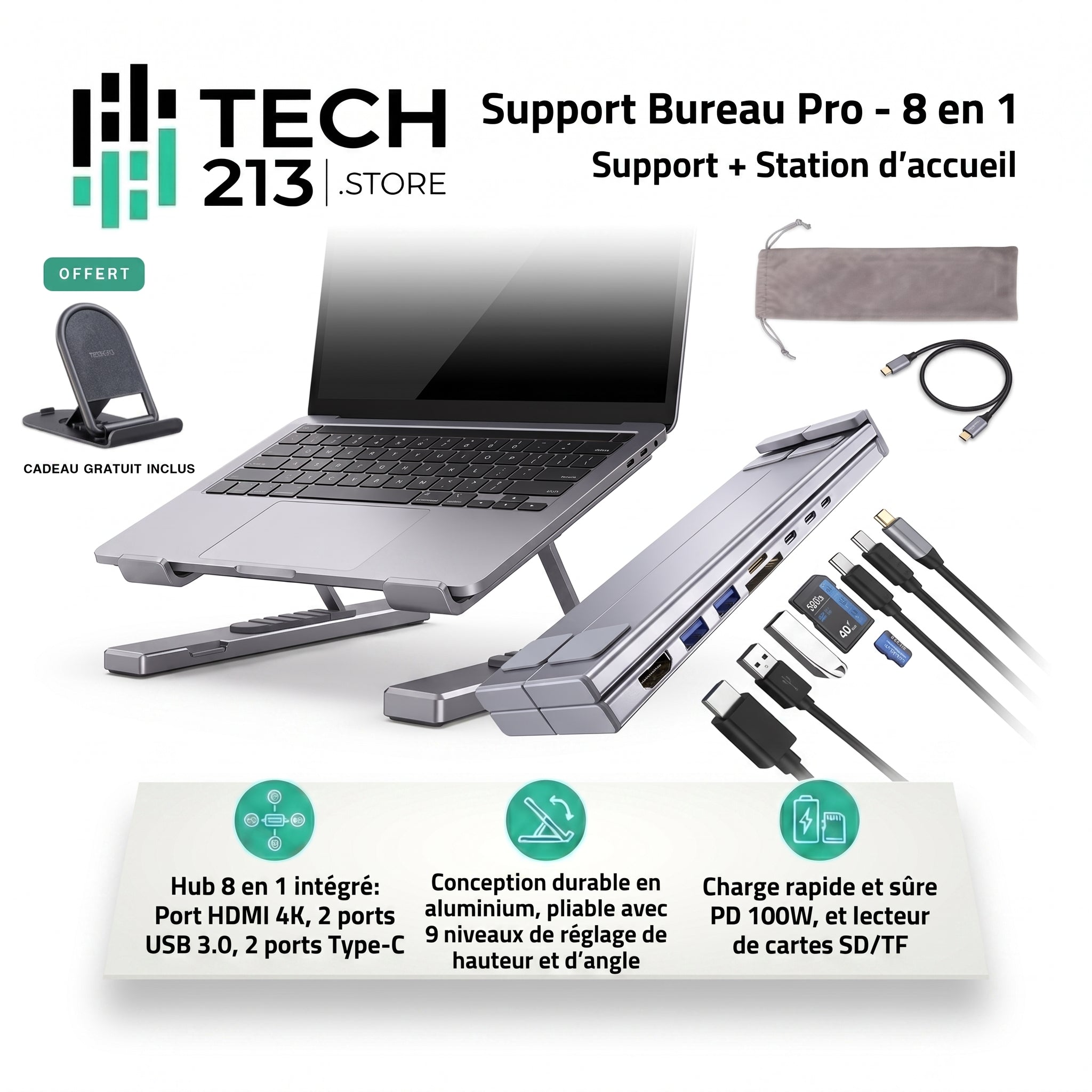 Deskpro Station 8-en-1 + Stand Téléphone GRATUITE 🎁
